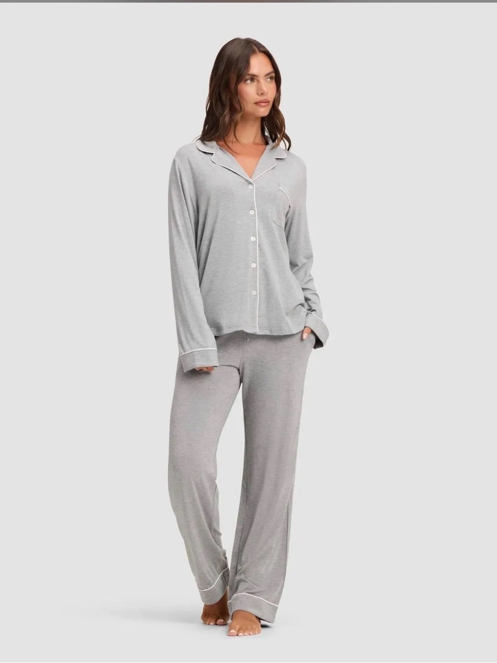 Cozy Earth Pajamas Bamboo Stretch-Knit Long Sleeve Pajama Set Grey XXL New $148